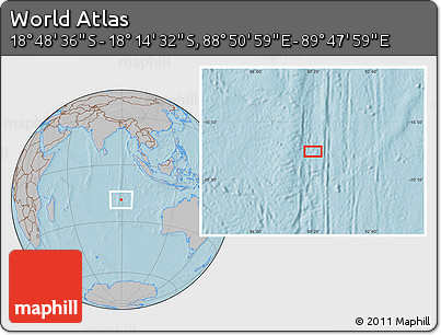 Gray Location Map of the Area around 18° 31' 34" S, 89° 19' 29" E, hill shading