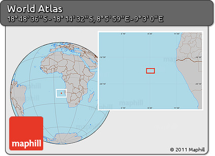 Gray Location Map of the Area around 18° 31' 34" S, 8° 34' 29" E