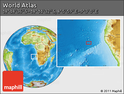Physical Location Map of the Area around 18° 31' 34" S, 8° 34' 29" E