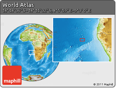 Physical Location Map of the Area around 18° 31' 34" S, 8° 34' 29" E