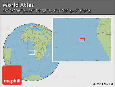 Savanna Style Location Map of the Area around 18° 31' 34" S, 8° 34' 29" E