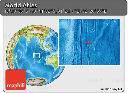 Physical Location Map of the Area around 18° 31' 34" S, 91° 52' 30" E