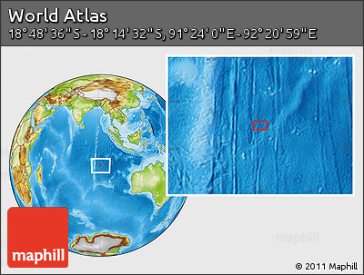 Physical Location Map of the Area around 18° 31' 34" S, 91° 52' 30" E