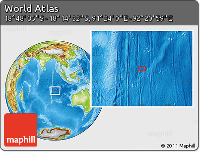 Physical Location Map of the Area around 18° 31' 34" S, 91° 52' 30" E