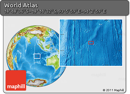 Physical Location Map of the Area around 18° 31' 34" S, 93° 34' 29" E