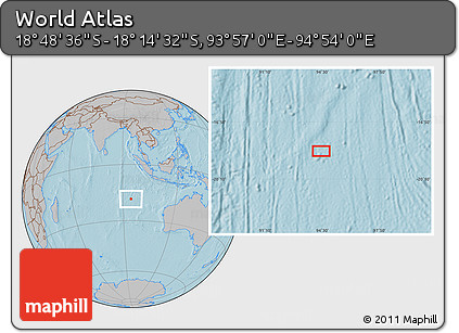 Gray Location Map of the Area around 18° 31' 34" S, 94° 25' 30" E, hill shading