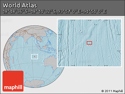 Gray Location Map of the Area around 18° 31' 34" S, 94° 25' 30" E, hill shading