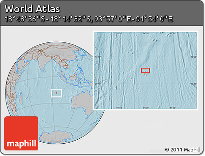 Gray Location Map of the Area around 18° 31' 34" S, 94° 25' 30" E, hill shading