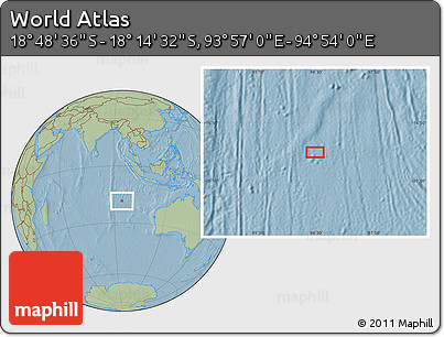 Savanna Style Location Map of the Area around 18° 31' 34" S, 94° 25' 30" E, hill shading