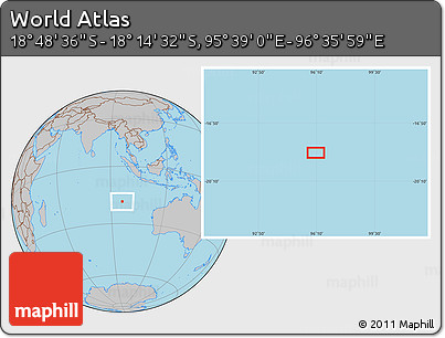 Gray Location Map of the Area around 18° 31' 34" S, 96° 7' 30" E