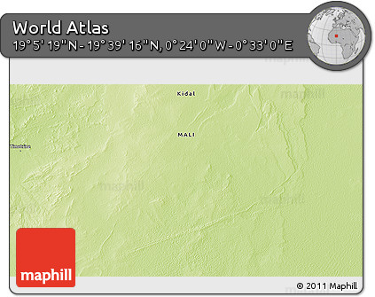 Physical 3D Map of the Area around 19° 22' 18" N, 0° 4' 30" E