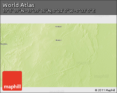 Physical 3D Map of the Area around 19° 22' 18" N, 0° 4' 30" E