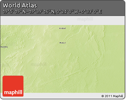 Physical 3D Map of the Area around 19° 22' 18" N, 0° 4' 30" E