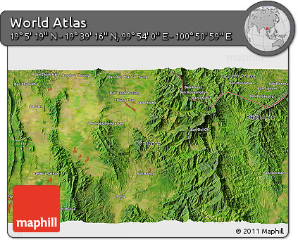 Satellite 3D Map of the Area around 19° 22' 18" N, 100° 22' 30" E