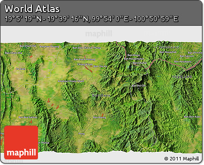 Satellite 3D Map of the Area around 19° 22' 18" N, 100° 22' 30" E