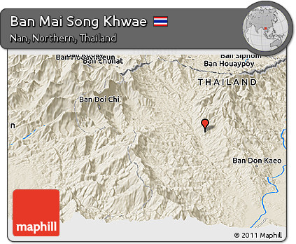 Shaded Relief Panoramic Map of Ban Mai Song Khwae