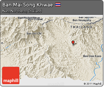 Shaded Relief Panoramic Map of Ban Mai Song Khwae