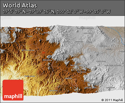 Physical 3D Map of the Area around 19° 22' 18" N, 100° 13' 29" W