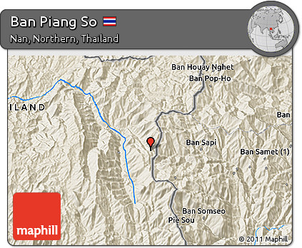 Shaded Relief 3D Map of Ban Piang So