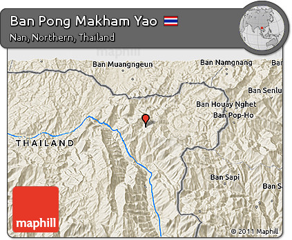 Shaded Relief 3D Map of Ban Pong Makham Yao