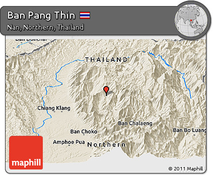 Shaded Relief Panoramic Map of Ban Pang Thin