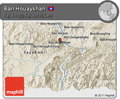 Shaded Relief Panoramic Map of Ban Houaykhan