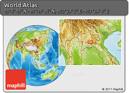Physical Location Map of the Area around 19° 22' 18" N, 102° 55' 30" E