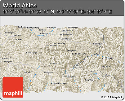 Shaded Relief 3D Map of the Area around 19° 22' 18" N, 103° 46' 30" E
