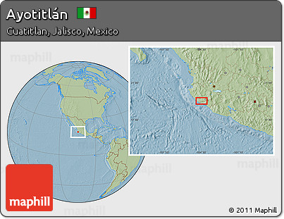 Savanna Style Location Map of Ayotitlán, hill shading