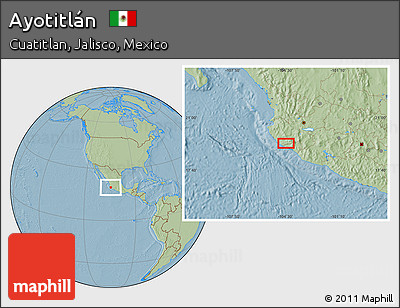 Savanna Style Location Map of Ayotitlán, hill shading