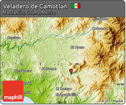 Physical Map of Veladero De Camotlán