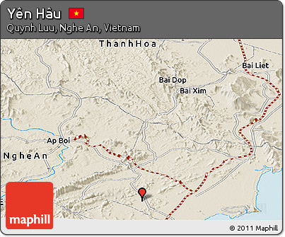 Shaded Relief Panoramic Map of Yên Hâu
