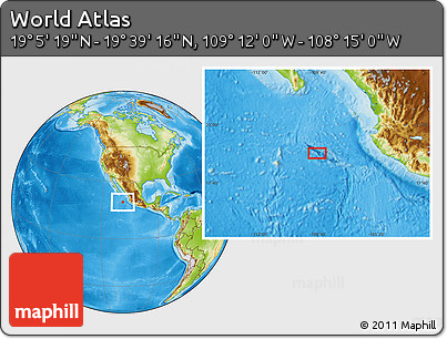Physical Location Map of the Area around 19° 22' 18" N, 108° 43' 29" W
