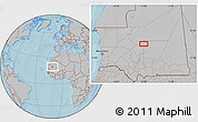 Gray Location Map of the area around 19° 22' 18" N, 10° 58' 29" W, hill shading
