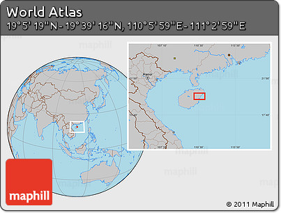 Gray Location Map of the Area around 19°&nbsp;22'&nbsp;18"&nbsp;N,&nbsp;110°&nbsp;34'&nbsp;29"&nbsp;E