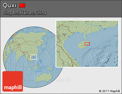 Savanna Style Location Map of Quxi, hill shading