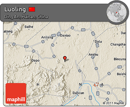 Shaded Relief Map of Luoling