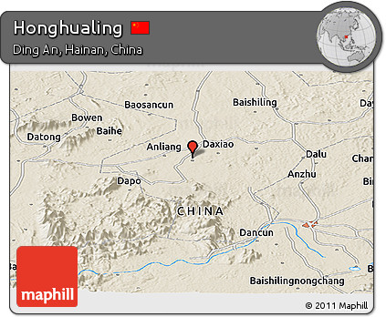 Shaded Relief Panoramic Map of Honghualing