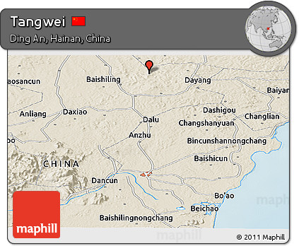 Shaded Relief Panoramic Map of Tangwei