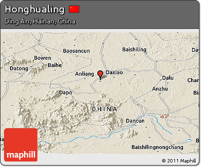 Shaded Relief Panoramic Map of Honghualing