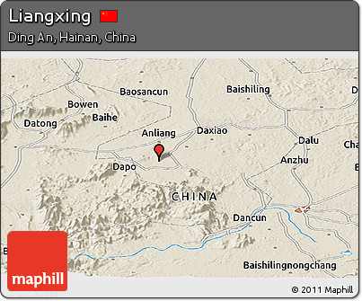 Shaded Relief Panoramic Map of Liangxing