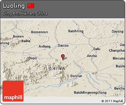 Shaded Relief Panoramic Map of Luoling