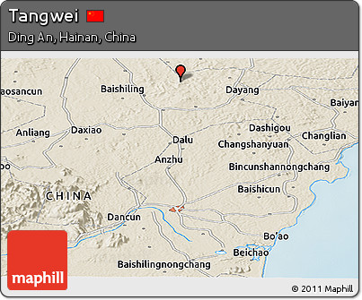 Shaded Relief Panoramic Map of Tangwei