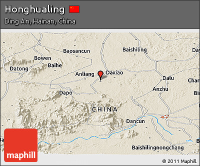 Shaded Relief Panoramic Map of Honghualing