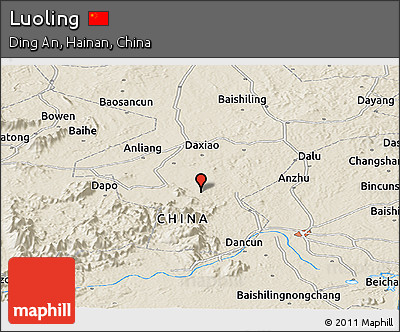 Shaded Relief Panoramic Map of Luoling