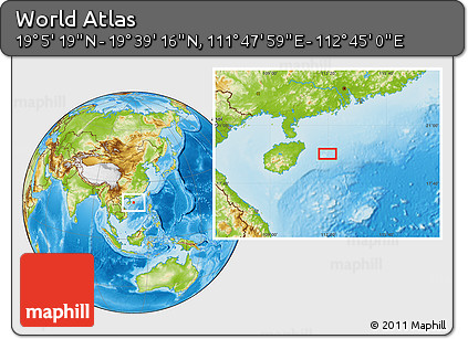 Physical Location Map of the Area around 19° 22' 18" N, 112° 16' 30" E