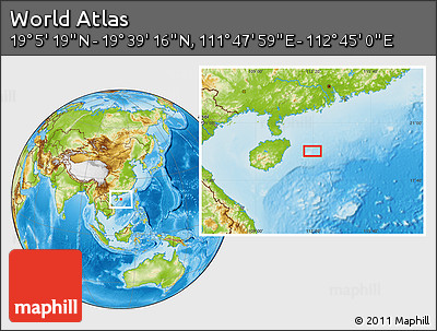 Physical Location Map of the Area around 19° 22' 18" N, 112° 16' 30" E