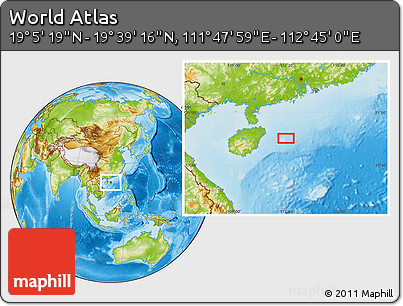 Physical Location Map of the Area around 19° 22' 18" N, 112° 16' 30" E