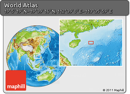 Physical Location Map of the Area around 19° 22' 18" N, 113° 7' 30" E