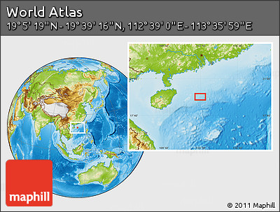 Physical Location Map of the Area around 19° 22' 18" N, 113° 7' 30" E